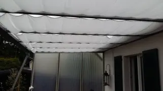 Sonnensegel Wintergartenbeschattung 96 x 275 cm - hell silbergrau -  mit 26x  Laufhaken + 2x Laufhakenstopper