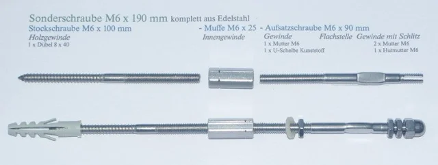 Sonderschraube M6 x 190 mm für Edelstahlrankhilfe