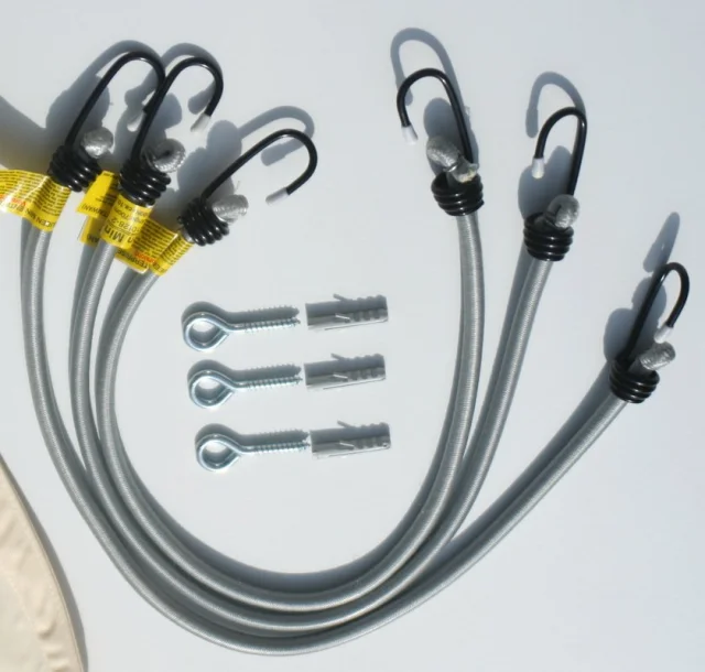 Dauerelastische Spanngurte für Dreiecksonnensegel mit allem Montagematerial