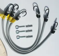 Dauerelastische Spanngurte für Dreiecksonnensegel mit allem Montagematerial