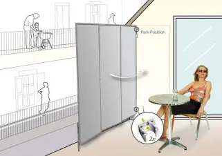 3er Paravent – Bespannung uni hell silbergrau, schwer entflammbar