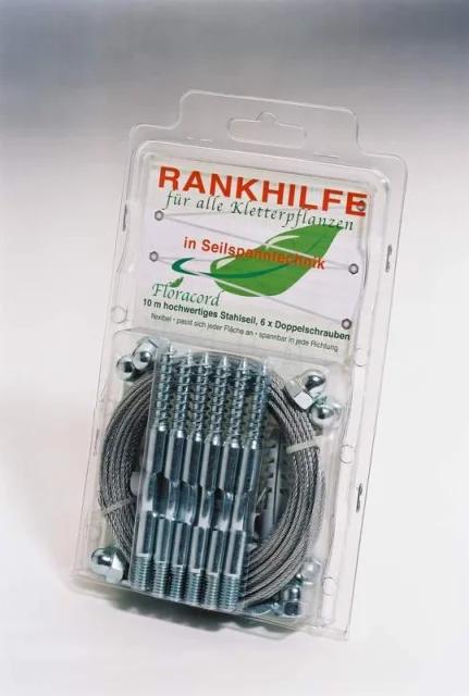 10 VE Versand-Kartondisplay -Floracord Rankhilfe in Seilspanntechnik - Stahl verzinkt - 10x Doppelblister