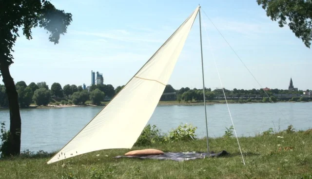 Camping-Freizeit-Sonnensegel (1) 3 x 3 x 2,5 m - sandfarben - Sonnenschutz und Sichschutz für die Kleinfamilie - Strandsonnensegel