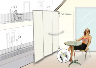 3er Paravent – Bespannung uni hell elfenbein