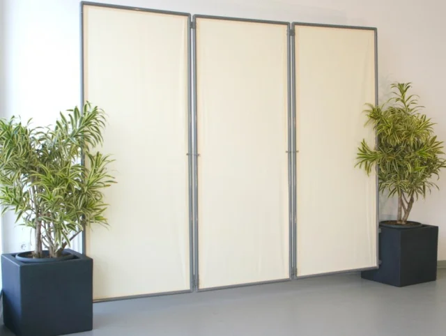 3er Paravent – Bespannung uni hell elfenbein