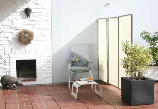 3er Paravent – Bespannung uni hell elfenbein