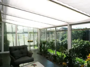 Sonnensegel Wintergartenbeschattung 96 x 330 cm - uni weiß  -  mit  34x Laufhaken + 2x Laufhakenstopper