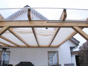 Sonnenschutzsegel Terrassenüberdachung 91 x 220 cm - uni weiß - mit 20x  Laufhaken + 2x Stopper - waschbar bei 40° C