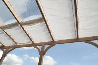 Sonnenschutzsegel Terrassenüberdachung  91 x 275 cm  -  uni weiß  -  mit 26x Laufhaken + 2x Stopper - waschbar bei 40° C