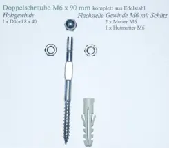 Punktbefestigung komplett aus Edelstahl zur Befestigung eines DreieckSonnensegels am Randsaum
