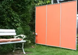 Umkleide Quadrat (5) mit Erdankern - DoppelTür - OutDoor - Paravent Bespannung uni terracotta-orange - waschbar