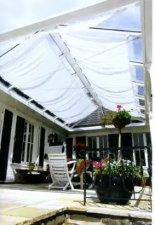 Glasdach Sonnenschutz mit Faltsonnensegel als Innenbeschattung