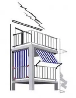 Bausatz Balkon-II  für Balkone mit Handlauf und Decke: Sonnensegel in Seilspanntechnik für Balkon Sonnenschutz