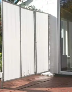 Stellwand Terrasse - 3x Paravent - Farbe hell silbergrau - 2x Wand-Clip