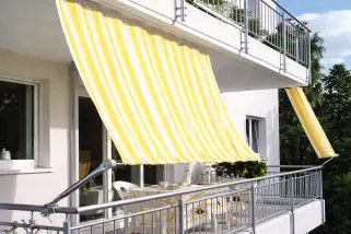 Bausatz Balkon-II  für Balkone mit Handlauf und Decke: Sonnensegel in Seilspanntechnik für Balkon-Sonnenschutz
