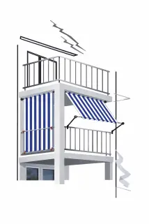 Bausatz Balkon-II  für Balkone mit Handlauf und Decke: Sonnensegel in Seilspanntechnik für Balkon-Sonnenschutz